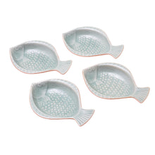 Load image into Gallery viewer, Handcrafted Celadon Ceramic Fish Appetizer Dishes (Set of 4) - Spotted Swimmers | NOVICA
