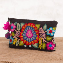 Load image into Gallery viewer, Handmade Floral 100% Alpaca Clutch in Black from Peru - Andean Bouquet | NOVICA
