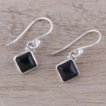 Load image into Gallery viewer, Square Onyx Dangle Earrings Crafted in India - Happy Kites in Black | NOVICA
