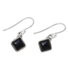 Load image into Gallery viewer, Square Onyx Dangle Earrings Crafted in India - Happy Kites in Black | NOVICA
