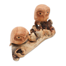 Load image into Gallery viewer, Jempinis Wood Owl Sculpture from Bali - Owl Romance | NOVICA

