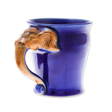 Load image into Gallery viewer, Celadon Ceramic Elephant Mug in Blue from Thailand (10 oz.) - Elephant Handle in Blue | NOVICA
