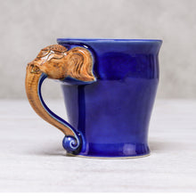 Load image into Gallery viewer, Celadon Ceramic Elephant Mug in Blue from Thailand (10 oz.) - Elephant Handle in Blue | NOVICA

