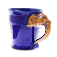 Load image into Gallery viewer, Celadon Ceramic Elephant Mug in Blue from Thailand (10 oz.) - Elephant Handle in Blue | NOVICA
