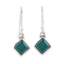 Load image into Gallery viewer, Square Green Onyx Dangle Earrings from India - Happy Kites in Green | NOVICA
