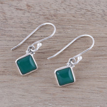 Load image into Gallery viewer, Square Green Onyx Dangle Earrings from India - Happy Kites in Green | NOVICA
