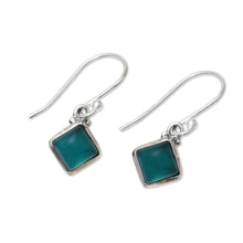 Load image into Gallery viewer, Square Green Onyx Dangle Earrings from India - Happy Kites in Green | NOVICA
