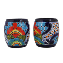 Load image into Gallery viewer, Handmade Talavera Ceramic Juice Glasses from Mexico (Pair) - Raining Flowers | NOVICA

