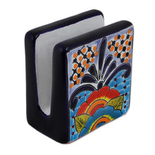 Load image into Gallery viewer, Hand-Painted Talavera Ceramic Napkin Holder from Mexico - Raining Flowers | NOVICA
