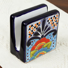 Load image into Gallery viewer, Hand-Painted Talavera Ceramic Napkin Holder from Mexico - Raining Flowers | NOVICA
