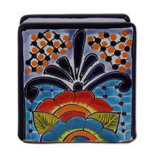 Load image into Gallery viewer, Hand-Painted Talavera Ceramic Napkin Holder from Mexico - Raining Flowers | NOVICA
