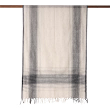 Load image into Gallery viewer, Ivory and Black Cotton Shawl Crafted in India - Classic Design | NOVICA
