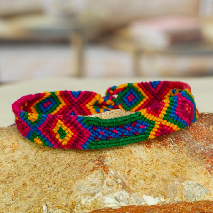 Multicolored Cotton Macrame Wristband Bracelet - Mandala Geometry | NOVICA