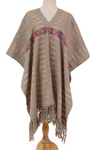 Load image into Gallery viewer, Handwoven Cotton Poncho with Line Patterns in Sand - Lines in the Sand | NOVICA
