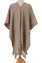 Load image into Gallery viewer, Handwoven Cotton Poncho with Line Patterns in Sand - Lines in the Sand | NOVICA
