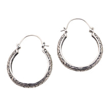 Load image into Gallery viewer, Patterned Sterling Silver Hoop Earrings from Bali - Loop Tradition | NOVICA
