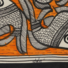 Load image into Gallery viewer, Madhubani Fish Painting in Orange from India (20.5x29) - Fish Harmony | NOVICA
