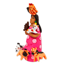 Load image into Gallery viewer, Hand-Painted Ceramic Sculpture of a Woman with Dogs - Woman with Dogs | NOVICA
