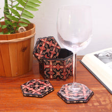 Load image into Gallery viewer, Truntum Motif Batik Wood Coasters from Java (Set of 6) - Hexagon Batik | NOVICA
