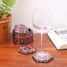 Load image into Gallery viewer, Truntum Motif Batik Wood Coasters from Java (Set of 6) - Hexagon Batik | NOVICA
