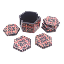 Load image into Gallery viewer, Truntum Motif Batik Wood Coasters from Java (Set of 6) - Hexagon Batik | NOVICA
