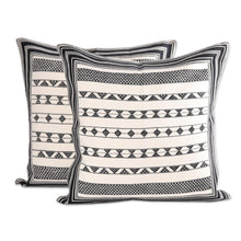 Load image into Gallery viewer, Cotton Cushion Covers with Black Geometric Patterns (Pair) - Geometric Stripes | NOVICA
