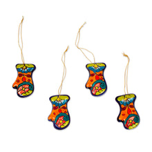 Load image into Gallery viewer, Talavera Ceramic Mitten Ornaments from Mexico (Pair) - Talavera Mittens | NOVICA
