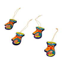 Load image into Gallery viewer, Talavera Ceramic Mitten Ornaments from Mexico (Pair) - Talavera Mittens | NOVICA
