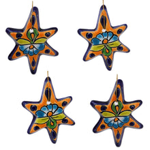 Load image into Gallery viewer, Talavera Ceramic Star Ornaments Crafted in Mexico (Set of 4) - Talavera Stars | NOVICA
