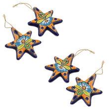 Load image into Gallery viewer, Talavera Ceramic Star Ornaments Crafted in Mexico (Set of 4) - Talavera Stars | NOVICA
