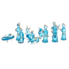 Load image into Gallery viewer, Blue Gilded Glass Nativity Scene from Peru (12 Piece) - Andean Festivity in Blue | NOVICA

