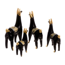 Load image into Gallery viewer, Set of 4 Black Glass Llama Figurines with Gilded Accents - Black Llamas of the Andes | NOVICA
