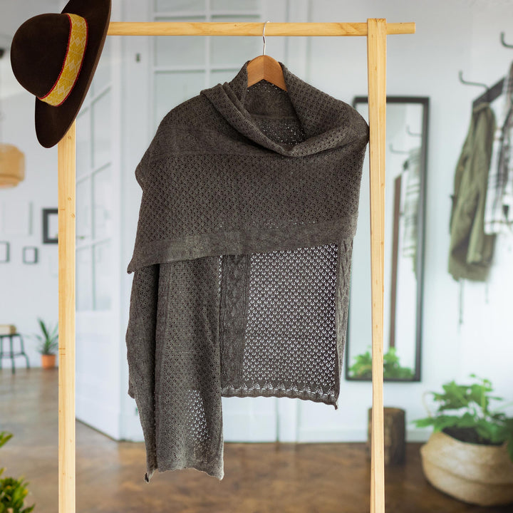 Knit Alpaca Blend Shawl in Graphite from Peru - Andean Delight in Graphite | NOVICA