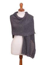 Load image into Gallery viewer, Knit Alpaca Blend Shawl in Graphite from Peru - Andean Delight in Graphite | NOVICA

