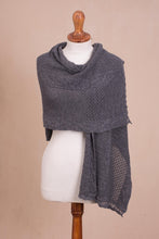 Load image into Gallery viewer, Knit Alpaca Blend Shawl in Graphite from Peru - Andean Delight in Graphite | NOVICA

