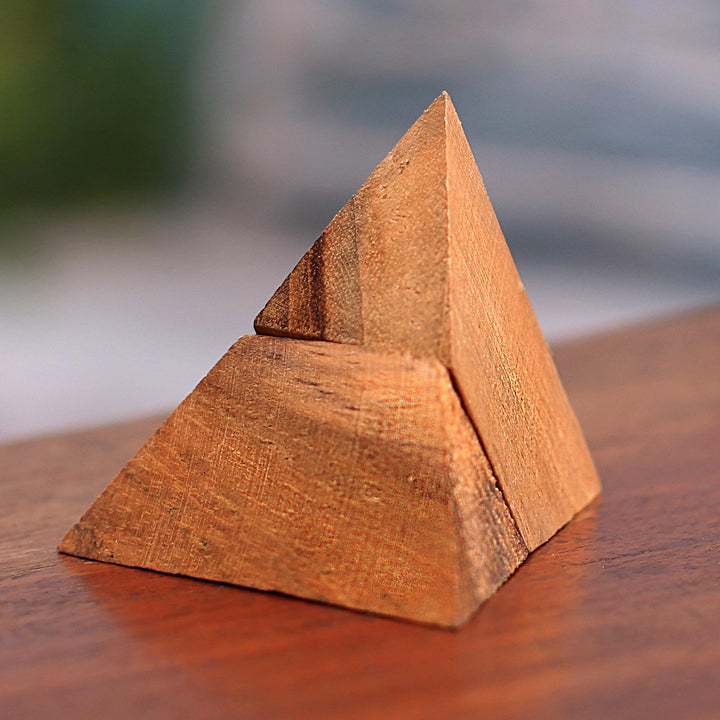 Handcarved Teak Wood Pyramid Puzzle from Java - Enchanting Pyramid | NOVICA