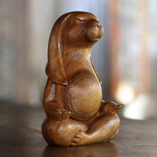 Load image into Gallery viewer, Suar Wood Yoga Bunny Sculpture from Bali - Pregnant Yoga Bunny | NOVICA
