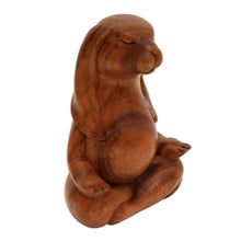 Load image into Gallery viewer, Suar Wood Yoga Bunny Sculpture from Bali - Pregnant Yoga Bunny | NOVICA

