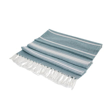 Load image into Gallery viewer, Striped Cotton Beach Towel in Teal from Guatemala - Sweet Relaxation in Teal | NOVICA
