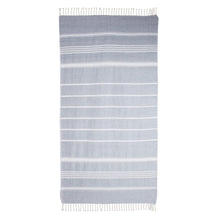 Load image into Gallery viewer, Striped Cotton Beach Towel in Celadon from Guatemala - Fresh Relaxation in Celadon | NOVICA
