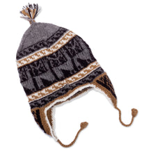 Load image into Gallery viewer, Alpaca Blend Chullo Hat with Llama Patterns in Smoke - Llama Silhouette in Smoke | NOVICA
