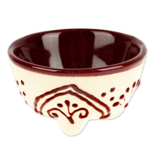 Load image into Gallery viewer, Hand-Painted Ceramic Pinch Bowl in Maroon - Maroon Lines | NOVICA
