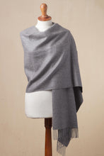 Load image into Gallery viewer, 100% Baby Alpaca Shawl in Solid Smoke from Peru - Simple Beauty in Smoke | NOVICA
