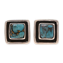 Load image into Gallery viewer, Square Sterling Silver and Composite Turquoise Stud Earrings - Mystic Frame | NOVICA
