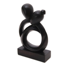 Load image into Gallery viewer, Abstract Romantic Black Suar Wood Sculpture from Indonesia - Caring Couple | NOVICA
