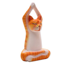 Load image into Gallery viewer, Orange Suar Wood Asana Pose Yoga Cat Sculpture from Bali - Toward the Sky Orange Yoga Cat | NOVICA
