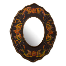 Load image into Gallery viewer, Black Floral Reverse-Painted Glass Wall Mirror from Peru - Black Colonial Wreath | NOVICA
