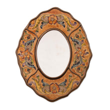 Load image into Gallery viewer, Brown Floral Reverse-Painted Glass Wall Mirror from Peru - Caramel Colonial Wreath | NOVICA
