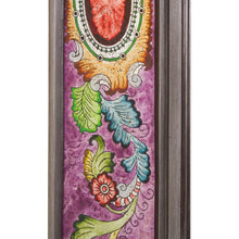 Load image into Gallery viewer, Floral Reverse-Painted Glass Wall Mirror in Purple from Peru - Floral Medallions in Purple | NOVICA
