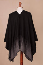 Load image into Gallery viewer, Smoke and Black Men&#39;s Alpaca Blend Poncho from Peru - Smoke Adventure | NOVICA
